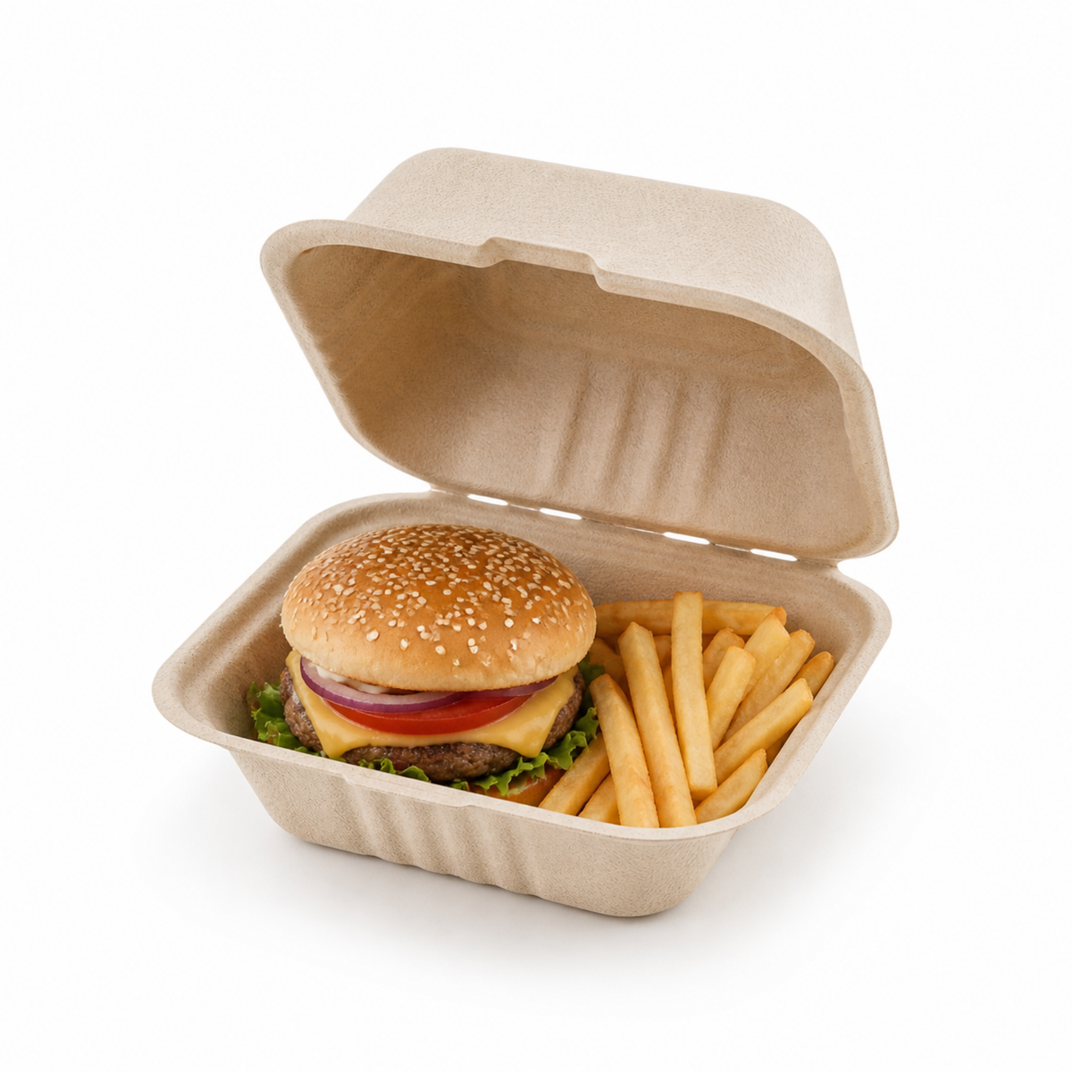 Rise Up 6" x 6" Natural Bagasse Take-Out Container - 500/Case