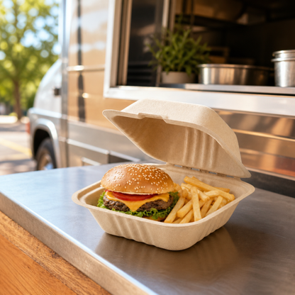 Rise Up 6" x 6" Natural Bagasse Take-Out Container - 500/Case