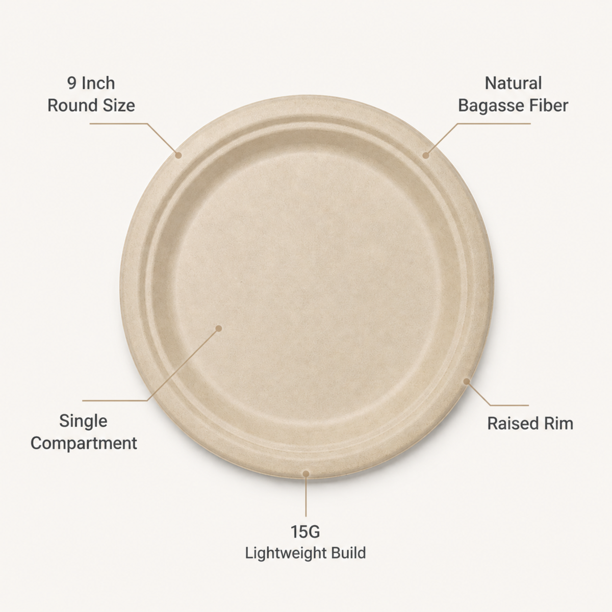 Rise Up 9" Natural Bagasse Round Plate