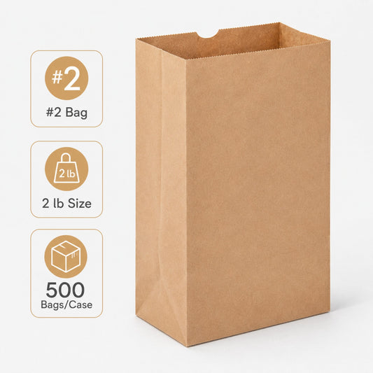 Brown Kraft Paper Bag #2 - 2 lb - 500 Bags/Case