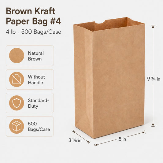 Brown Kraft Paper Bag #4 - 4 lb - 500 Bags/Case