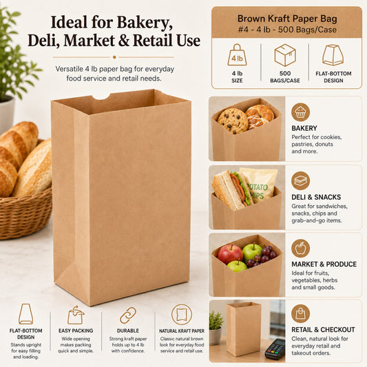 Brown Kraft Paper Bag #4 - 4 lb - 500 Bags/Case