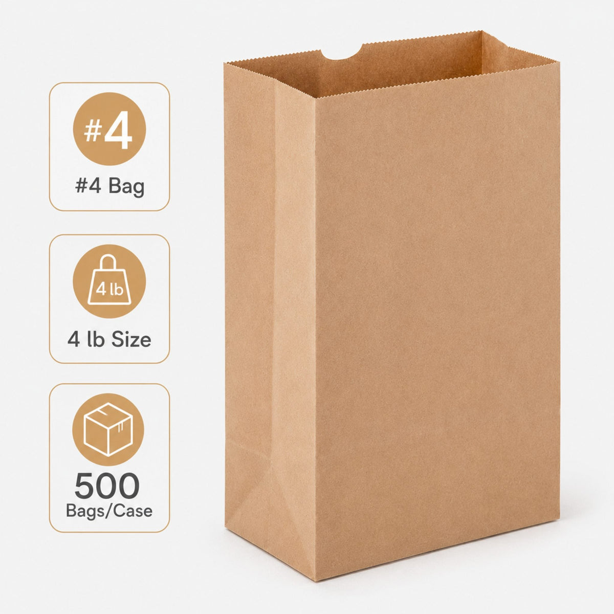Brown Kraft Paper Bag #4 - 4 lb - 500 Bags/Case