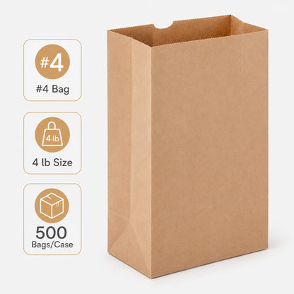 Brown Kraft Paper Bag #4 - 4 lb - 500 Bags/Case