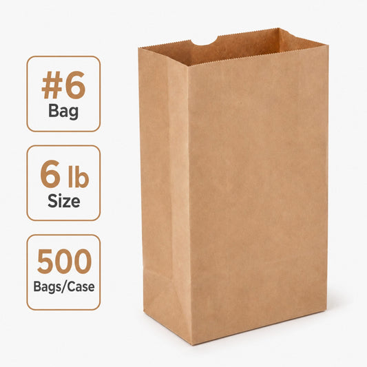 Brown Kraft Paper Bag #6 - 6 lb - 500 Bags/Case