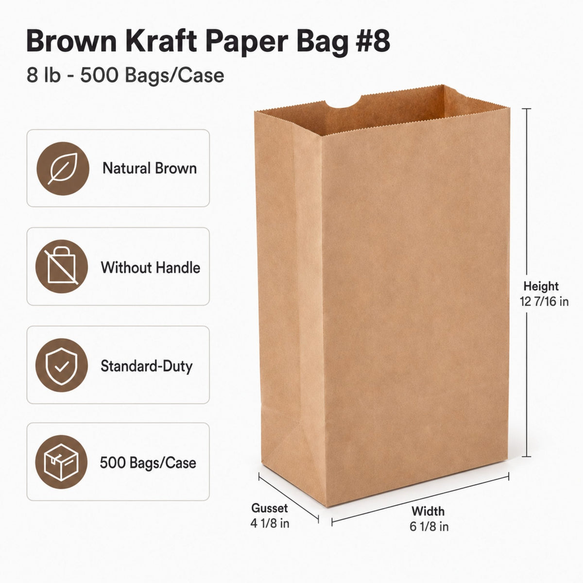 Brown Kraft Paper Bag #8 - 8 lb - 500 Bags/Case