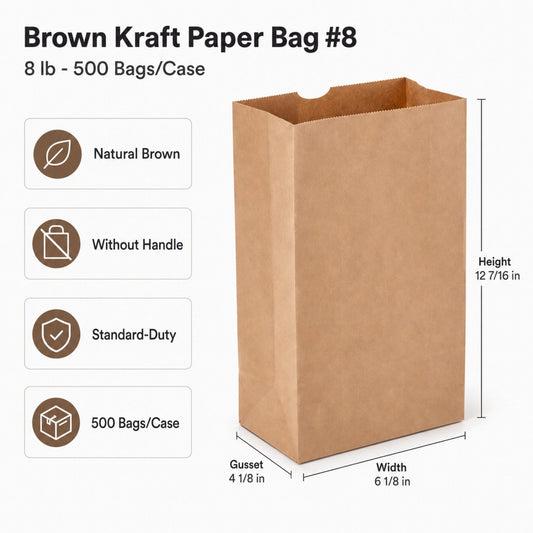Brown Kraft Paper Bag #8 - 8 lb - 500 Bags/Case