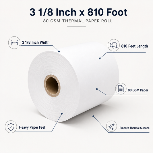 3 1/8" x 810' 80 GSM ATM Thermal Paper Roll – White (8/Case)