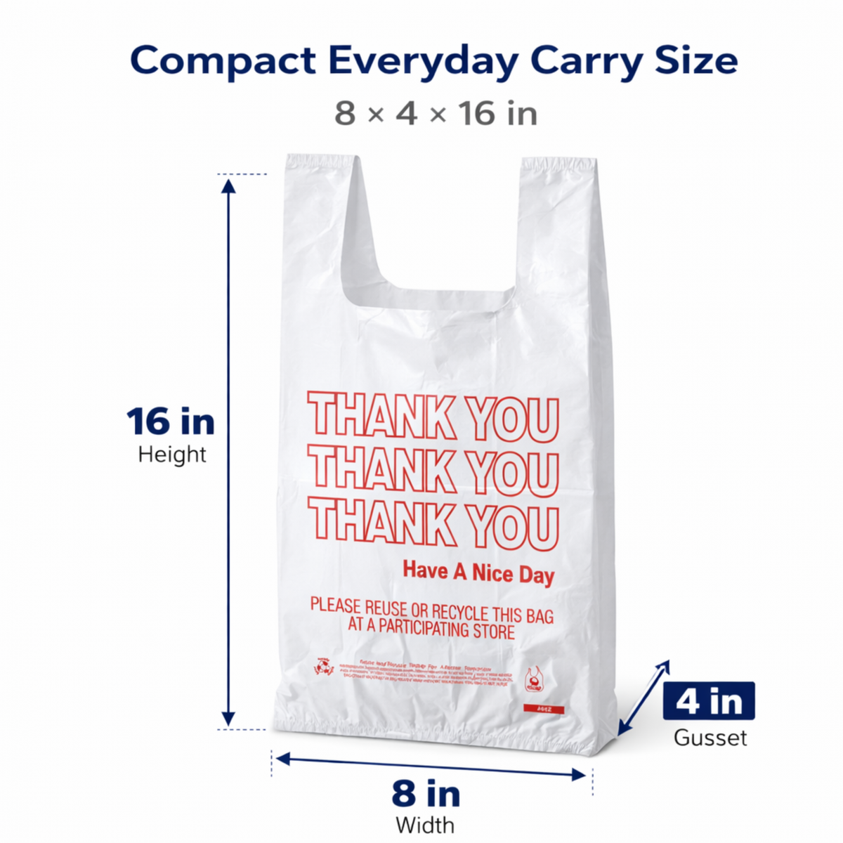 White T-Sack Small 8" x 4" x 16" - 13 Mic - 1,000/Case