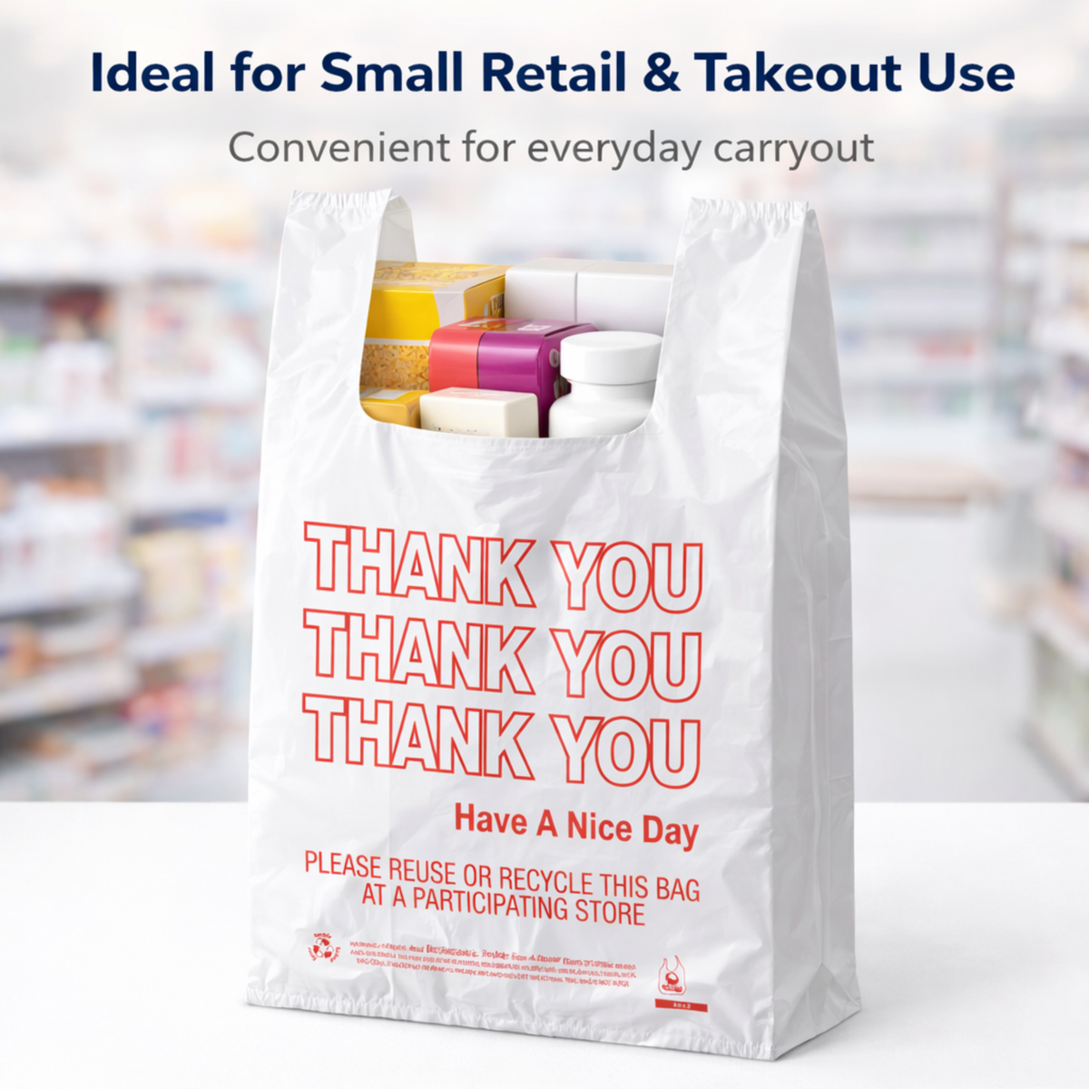 White T-Sack Small 8" x 4" x 16" - 13 Mic - 1,000/Case