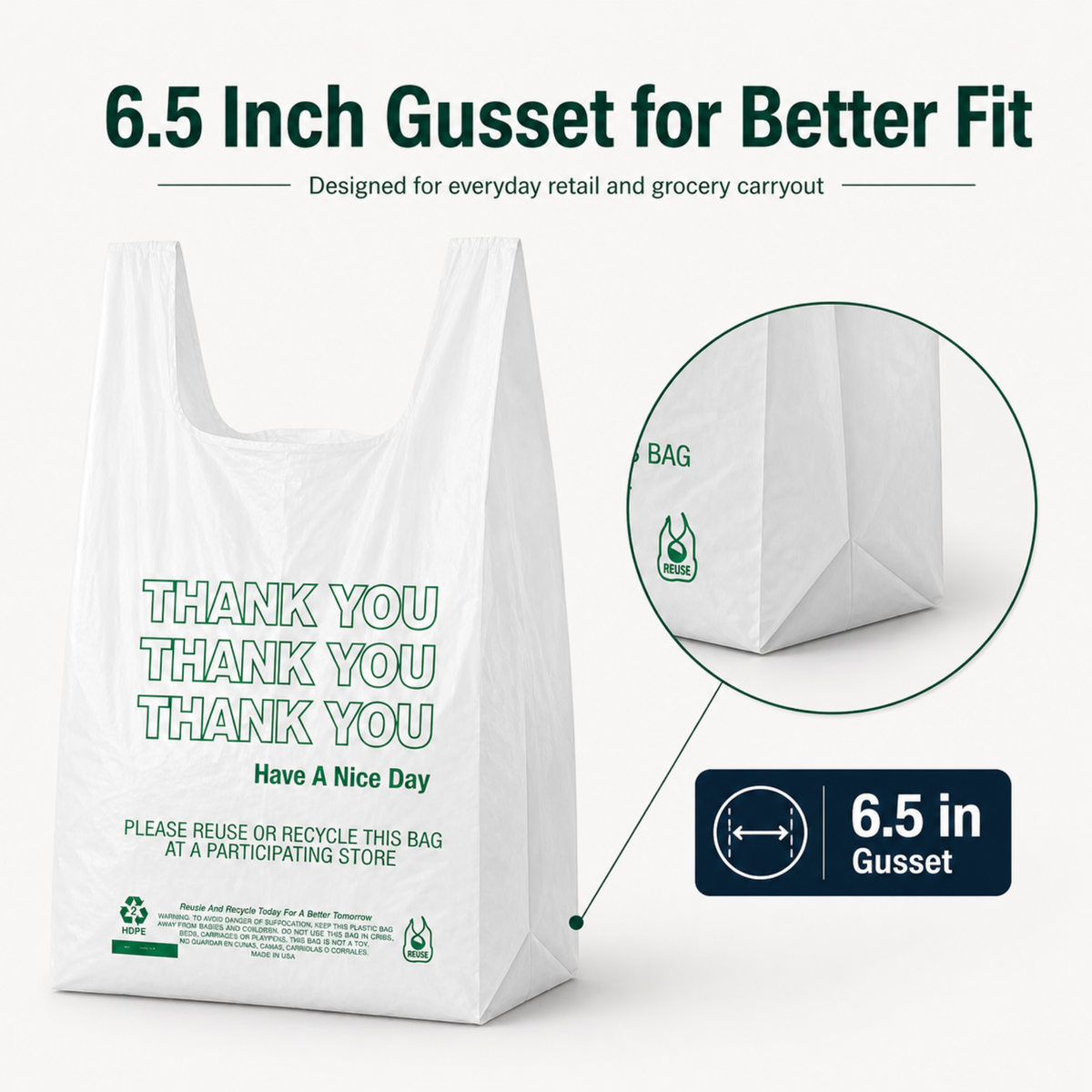 White T-Sack Large 11.5X6.5X21 0.51 Mill - 1000/Case
